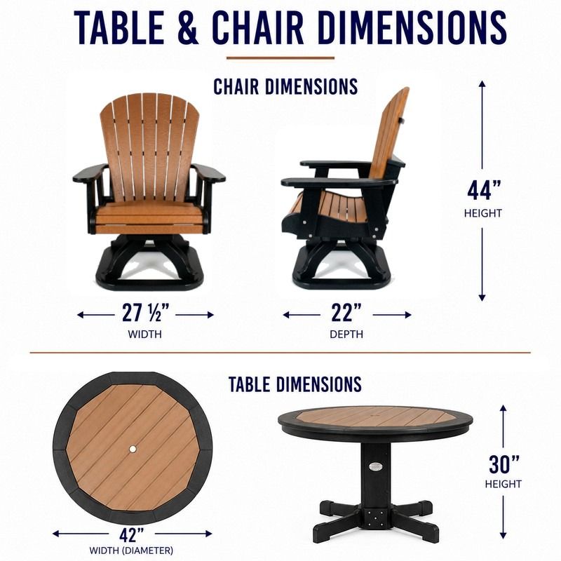 Outdoor Poly Furniture 42" Round Inlay Pub Table with 4 Fan Back Swivel Pub Chairs by Buck USA