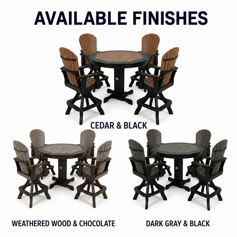 Infinity Living Poly Lumber 42" Round Inlay Pub Table with 4 Fan Back Swivel Pub Chairs