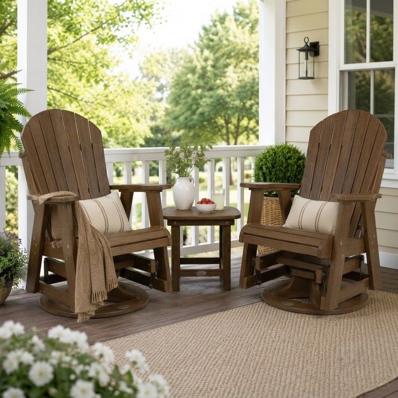 Infinity Living Poly Lumber Set of 2 Fan Back Swivel Gliders with End Table