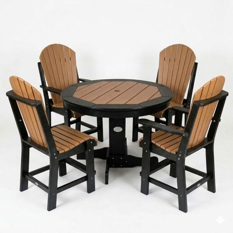 Infinity Living Poly Lumber 42" Round Inlay Dining Table with 4 Fan Back Side Chairs