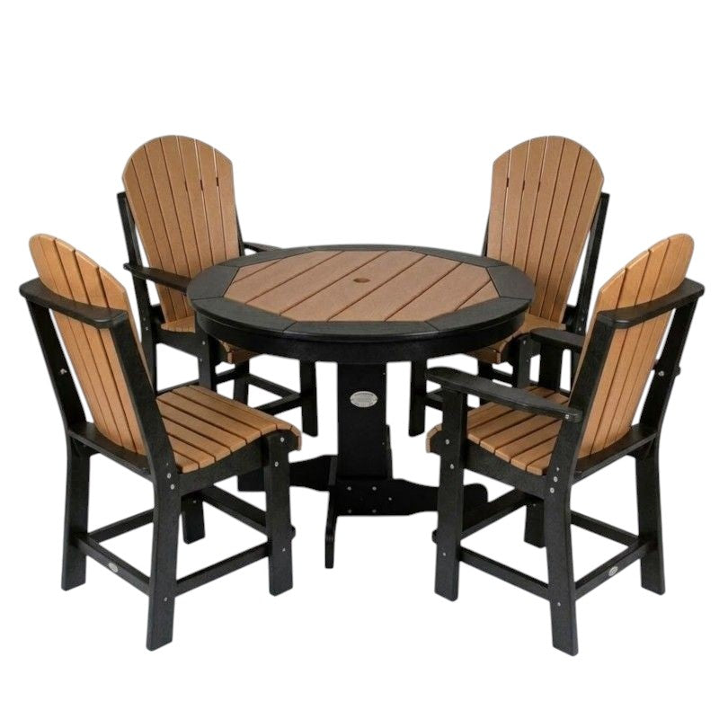 Outdoor Poly Furniture 42" Round Inlay Dining Table with 4 Fan Back Side Chairs by Buck USA