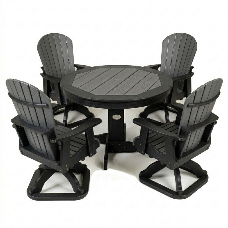 Infinity Living Poly Lumber 42" Round Inlay Dining Table with 4 Swivel Dining Chairs