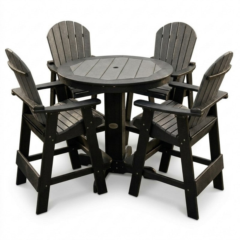 Infinity Living Poly Lumber 42" Round Inlay Pub Table with 4 Fan Back Pub Chairs