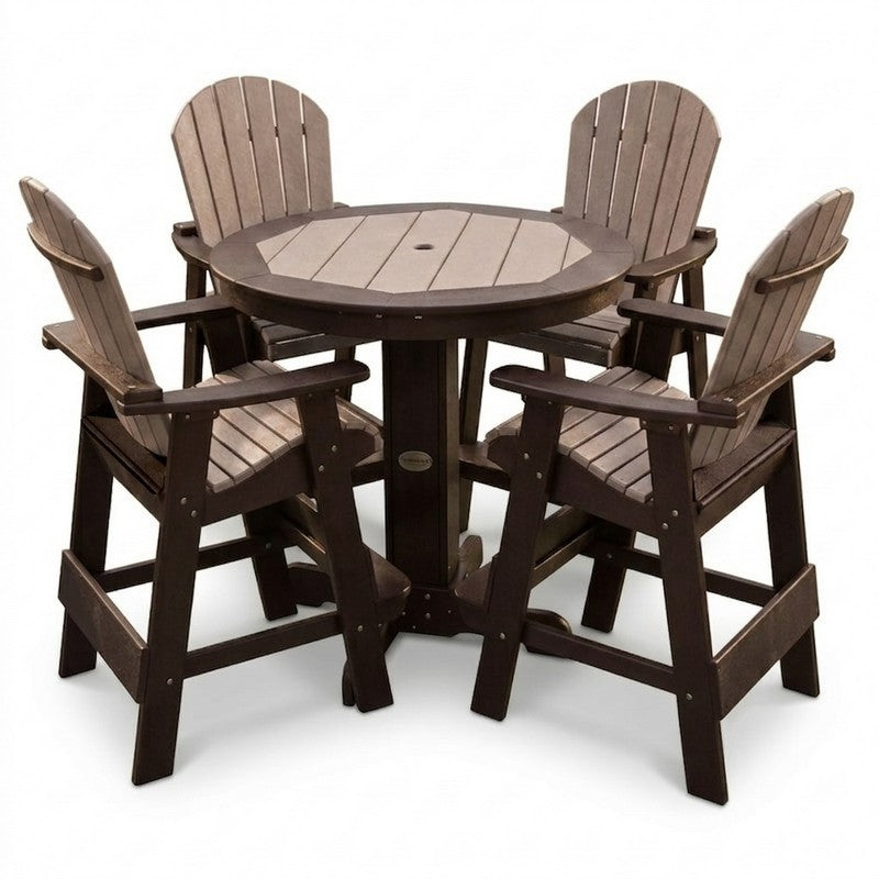 Infinity Living Poly Lumber 42" Round Inlay Pub Table with 4 Fan Back Pub Chairs