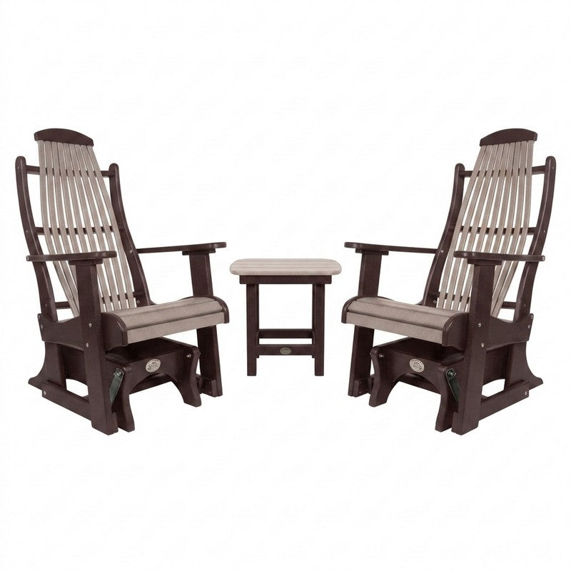Infinity Living Poly Lumber Set with Blue Ridge 2 Single Gliders End Table