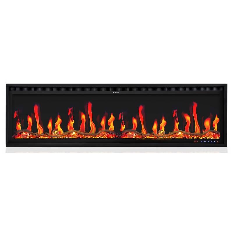 Buck Stove 60" Strata LCD Linear Electric Fireplace Smart/Wifi Enabled with Remote, 5,000 BTU Heater, Logs & Fireglass Display for 110/120V - BE L60LCD