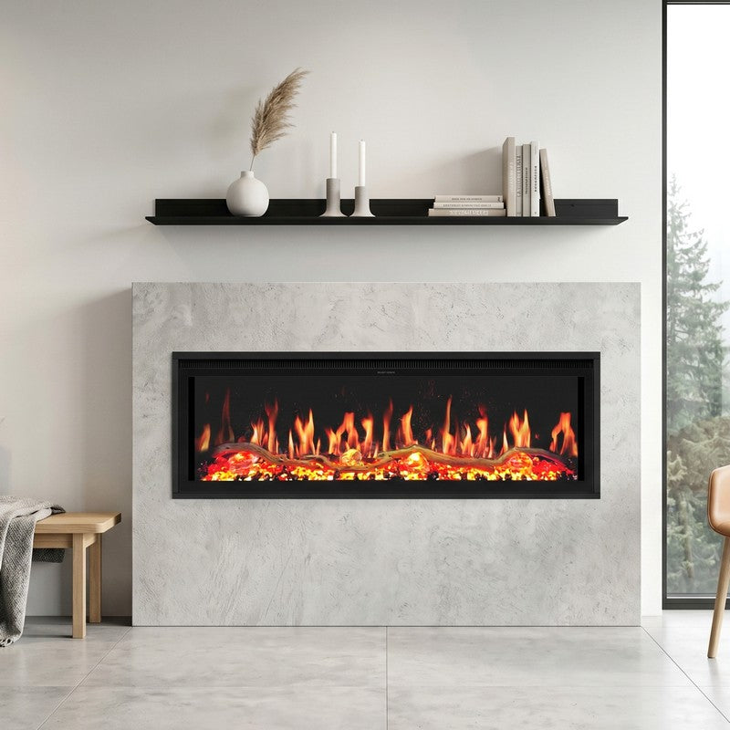 Buck Stove 74" Strata LCD Linear Electric Fireplace Smart/Wifi Enabled with Remote, 5,000 BTU Heater, Logs & Fireglass Display for 110/120V - BE L74LCD