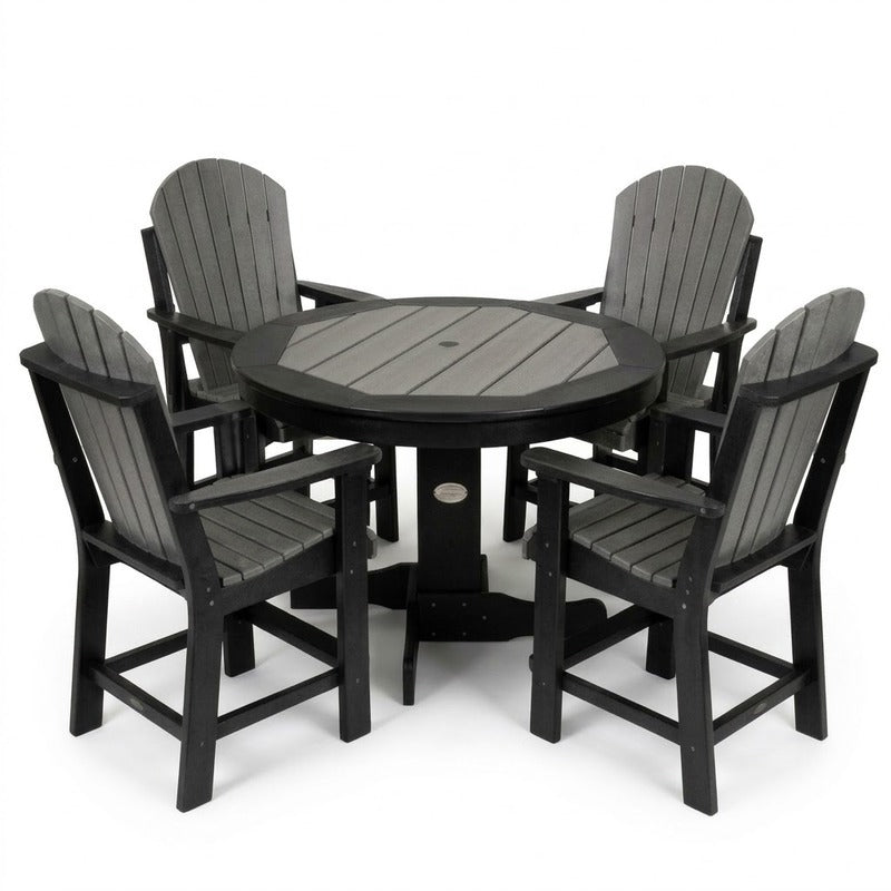 Infinity Living Poly Lumber 42" Round Inlay Dining Table with 4 Fan Back Side Chairs