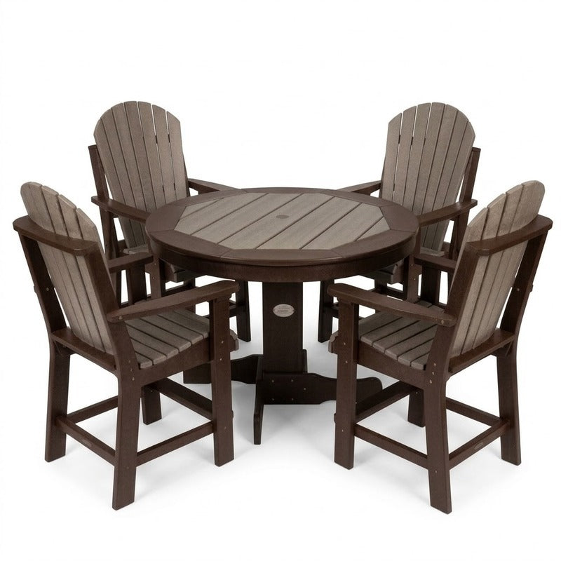 Infinity Living Poly Lumber 42" Round Inlay Dining Table with 4 Fan Back Side Chairs
