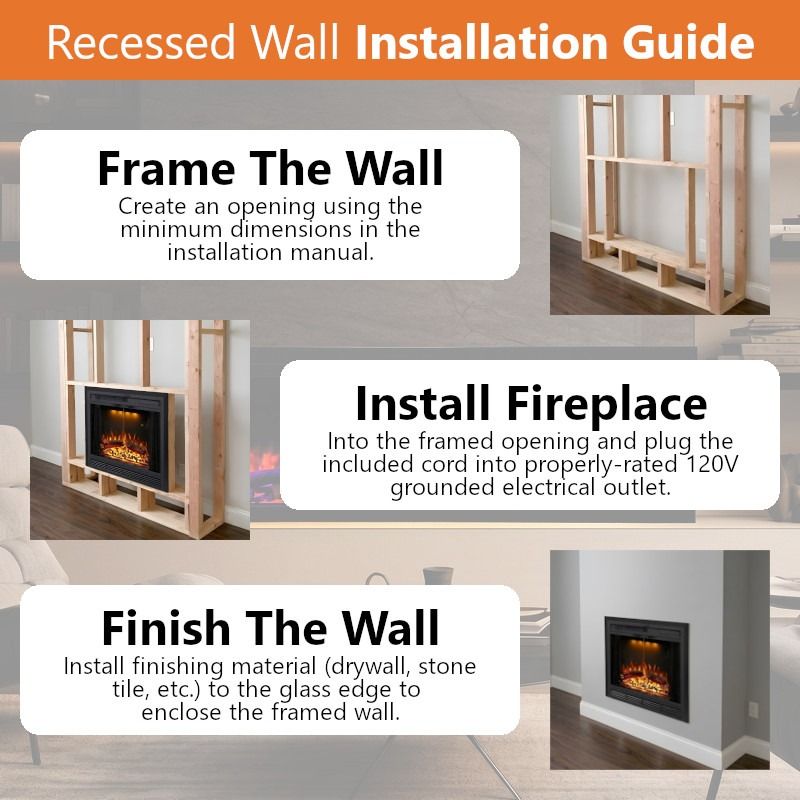 Buck Stove 36" Strata LCD Electric Fireplace with App-Control, Remote, 5,000 BTU Heater & Logs for 110/120V - BE L36LCD