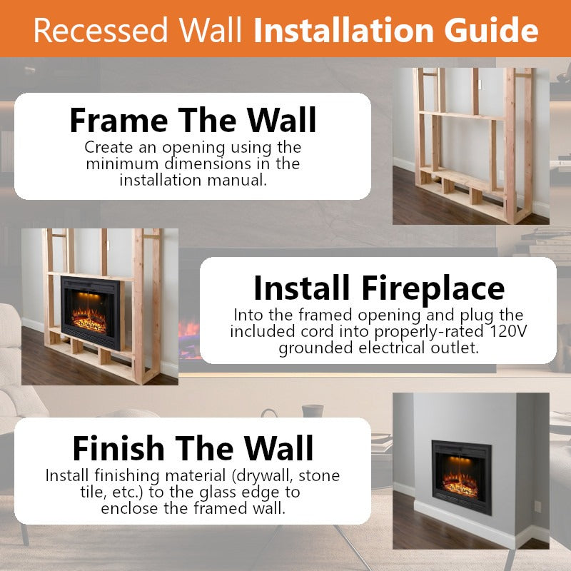 Buck Stove 40" Strata LCD Electric Fireplace with App-Control, Remote, 5,000 BTU Heater & Logs for 110/120V - BE L40LCD