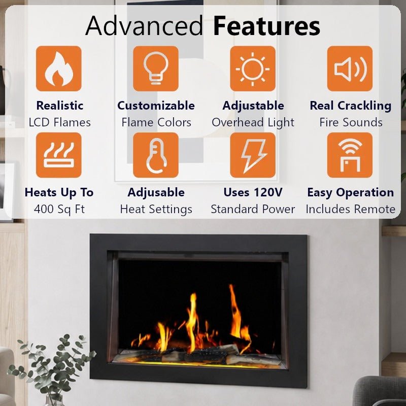 Buck Stove 40" Strata LCD Electric Fireplace with App-Control, Remote, 5,000 BTU Heater & Logs for 110/120V - BE L40LCD