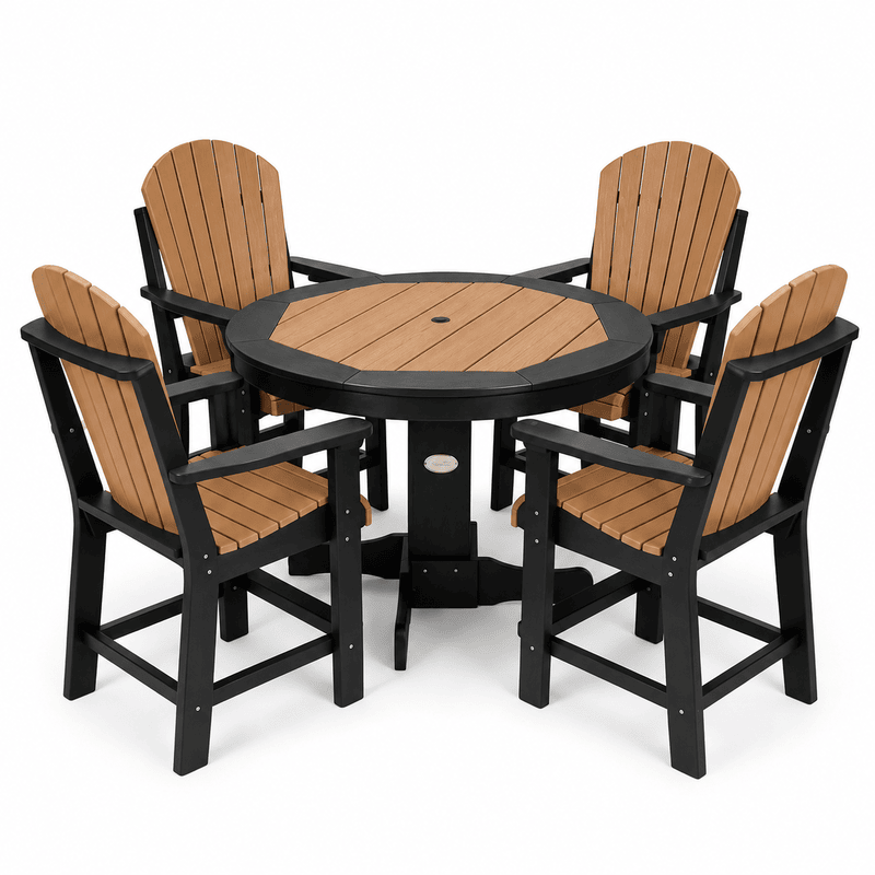 Infinity Living Poly Lumber 42" Round Inlay Dining Table with 4 Fan Back Side Chairs