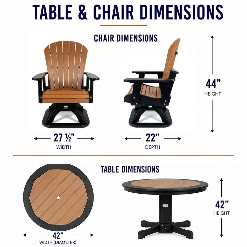 Infinity Living Poly Lumber 42" Round Inlay Pub Table with 4 Fan Back Swivel Pub Chairs