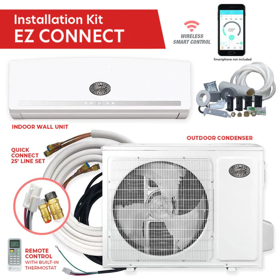 Single Zone Heat Pump Kit 22 SEER 12,000BTU Mini Split EZ Connect 115V System