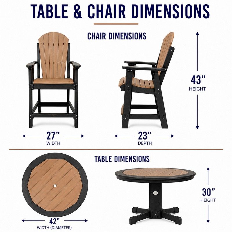 Outdoor Poly Furniture 42" Round Inlay Dining Table with 4 Fan Back Side Chairs by Buck USA
