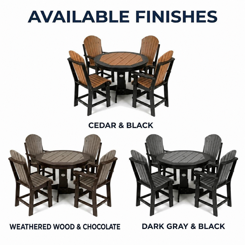 Infinity Living Poly Lumber 42" Round Inlay Dining Table with 4 Fan Back Side Chairs