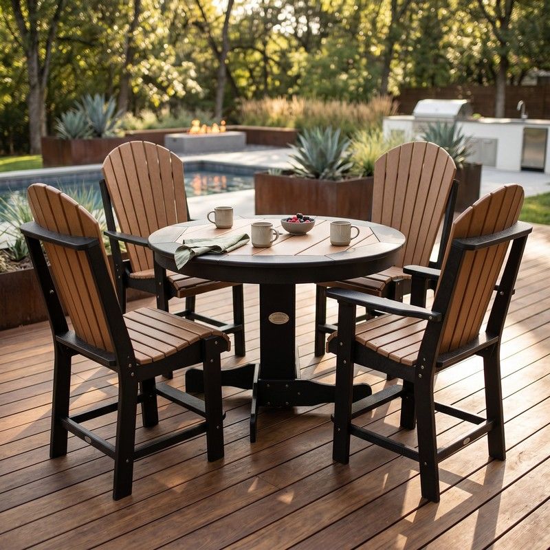 Infinity Living Poly Lumber 42" Round Inlay Dining Table with 4 Fan Back Side Chairs
