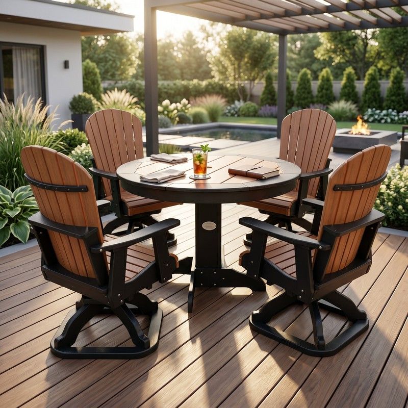 Infinity Living Poly Lumber 42" Round Inlay Dining Table with 4 Swivel Dining Chairs
