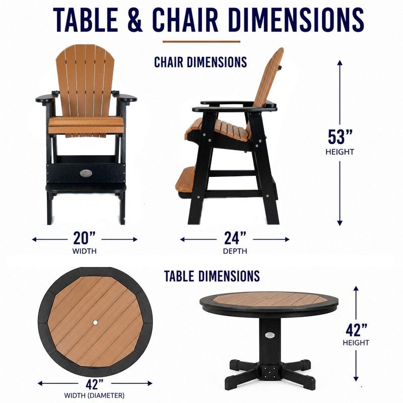 Outdoor Poly Furniture 42" Round Inlay Pub Table with 4 Fan Back Pub Chairs by Buck USA