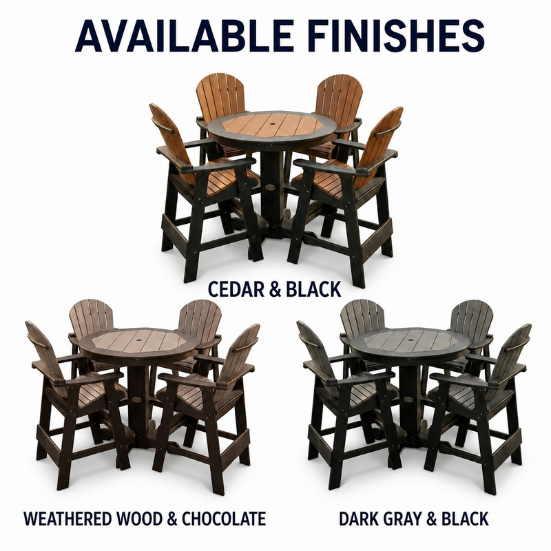 Infinity Living Poly Lumber 42" Round Inlay Pub Table with 4 Fan Back Pub Chairs