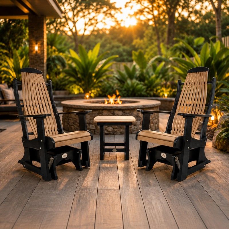 Infinity Living Poly Lumber Set with Blue Ridge 2 Single Gliders End Table