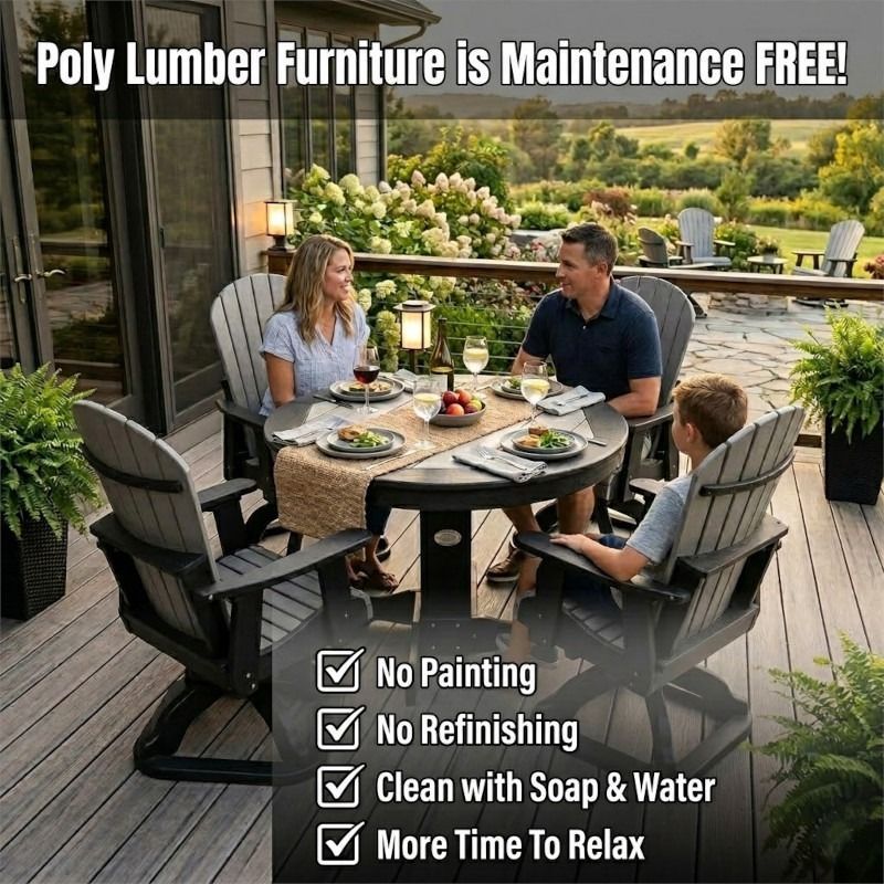 Infinity Living Poly Lumber 42" Round Inlay Dining Table with 4 Swivel Dining Chairs