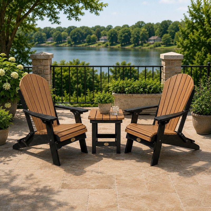 Infinity Living Poly Lumber Set with 2 Fan Back Adirondack Folding Chairs End Table