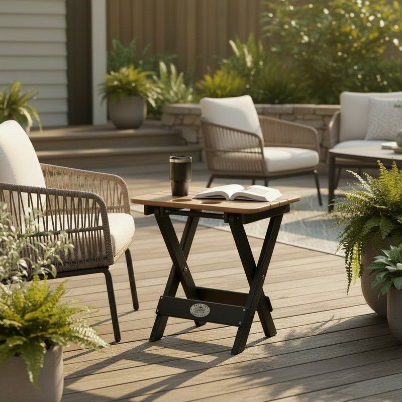 Infinity Living Poly Lumber Folding Patio Cup Holder Table with 3 Cup Holders