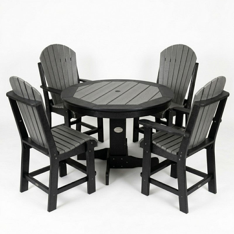 Infinity Living Poly Lumber 42" Round Inlay Dining Table with 4 Fan Back Side Chairs