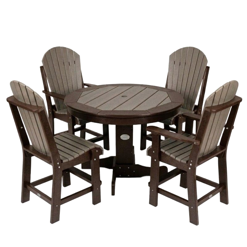 Infinity Living Poly Lumber 42" Round Inlay Dining Table with 4 Fan Back Side Chairs