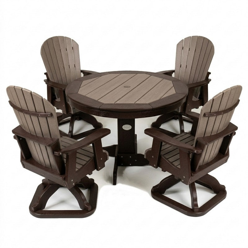 Infinity Living Poly Lumber 42" Round Inlay Dining Table with 4 Swivel Dining Chairs