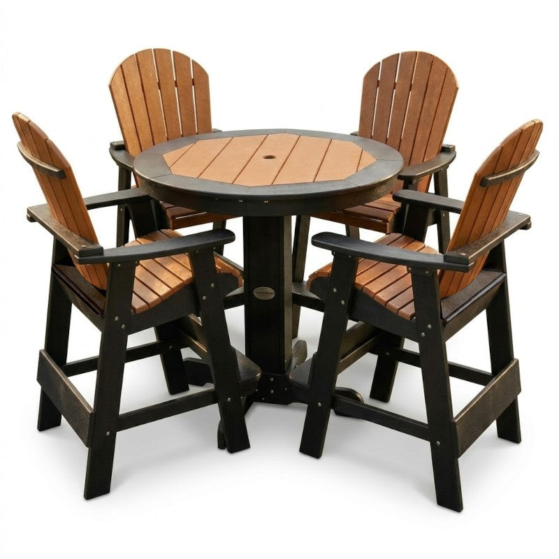 Infinity Living Poly Lumber 42" Round Inlay Pub Table with 4 Fan Back Pub Chairs