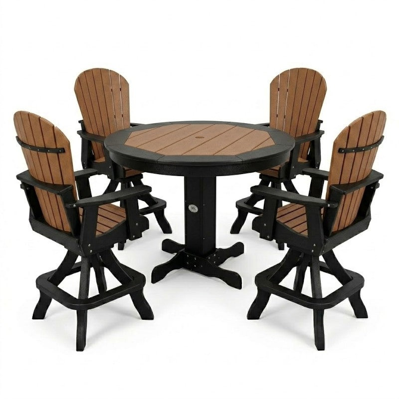 Infinity Living Poly Lumber 42" Round Inlay Pub Table with 4 Fan Back Swivel Pub Chairs