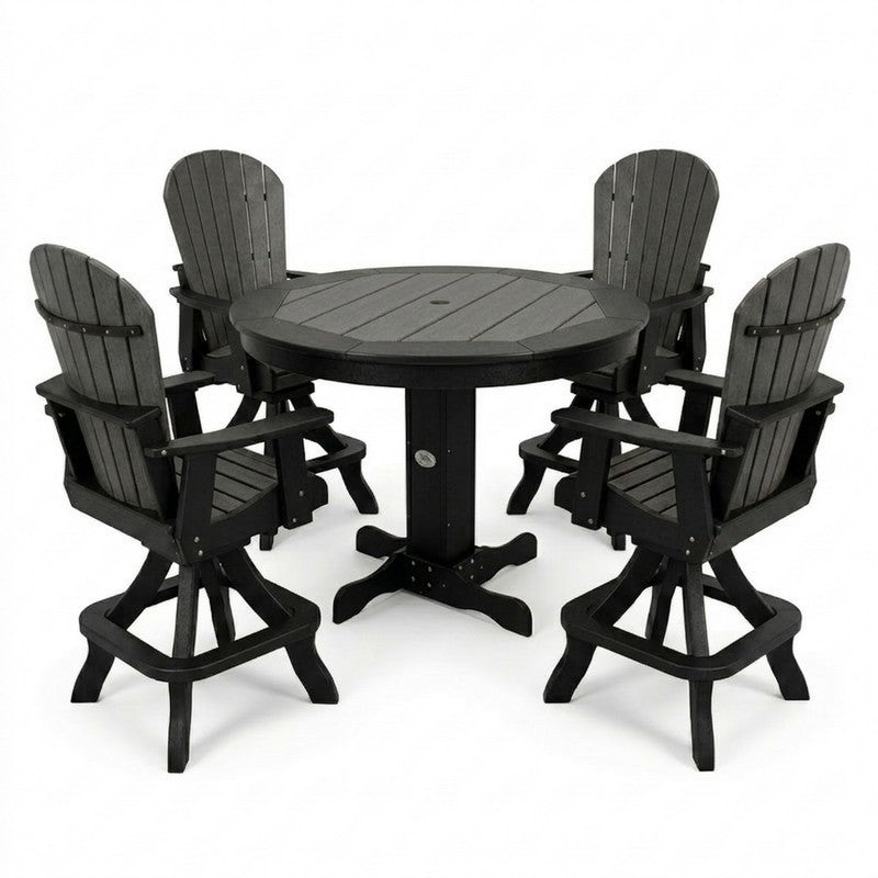 Infinity Living Poly Lumber 42" Round Inlay Pub Table with 4 Fan Back Swivel Pub Chairs
