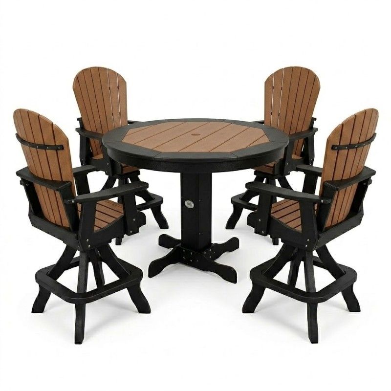 Outdoor Poly Furniture 42" Round Inlay Pub Table with 4 Fan Back Swivel Pub Chairs by Buck USA