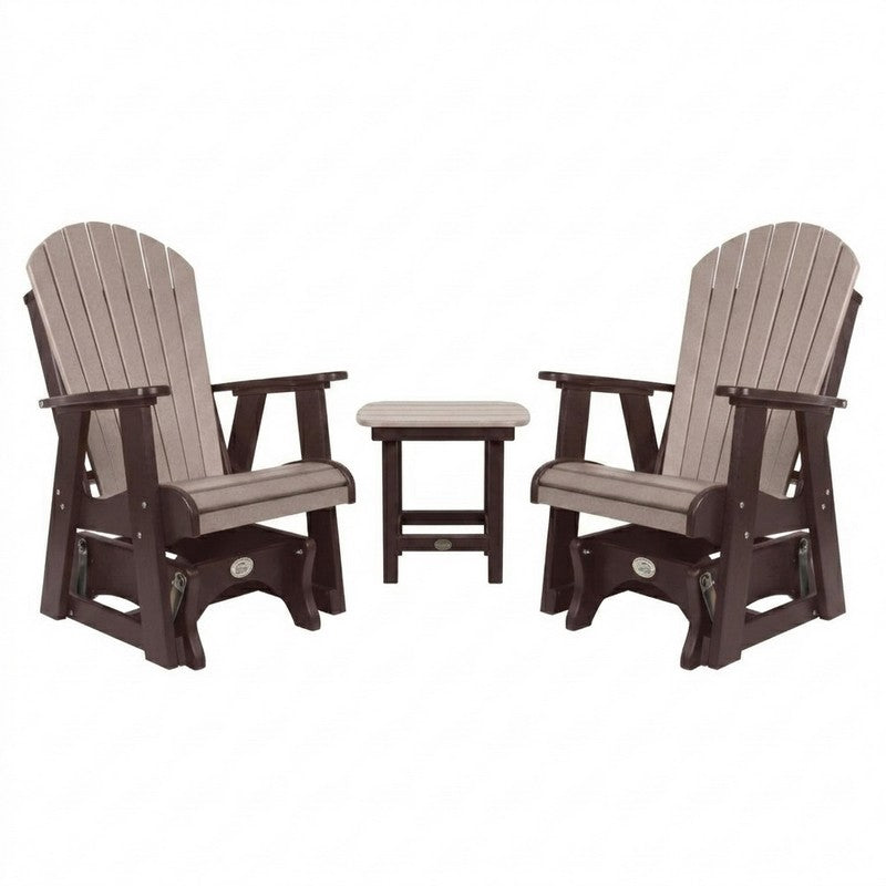 Infinity Living Poly Lumber Set with 2 Fan Back Single Gliders End Table