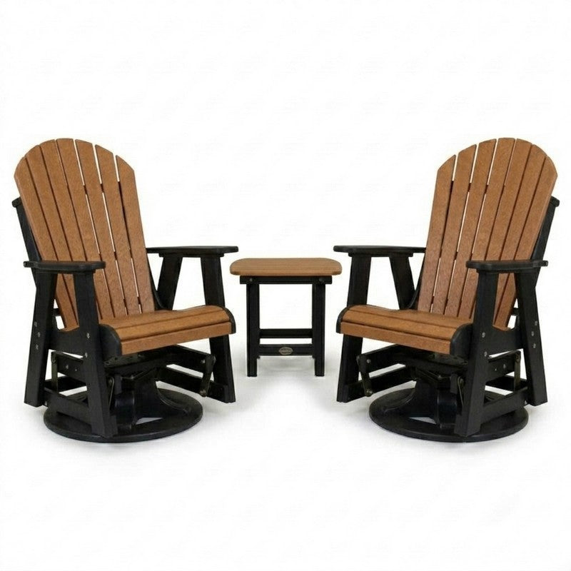 Infinity Living Poly Lumber Set of 2 Fan Back Swivel Gliders with End Table