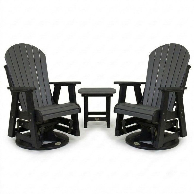Infinity Living Poly Lumber Set of 2 Fan Back Swivel Gliders with End Table