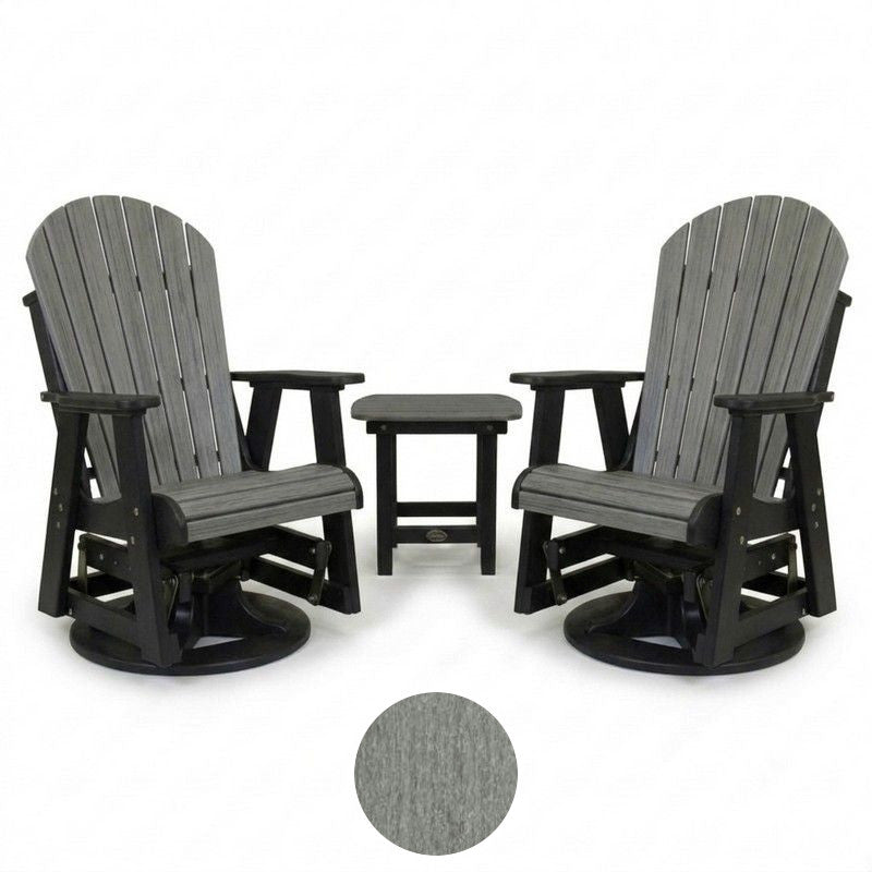 Infinity Living Poly Lumber Set of 2 Fan Back Swivel Gliders with End Table
