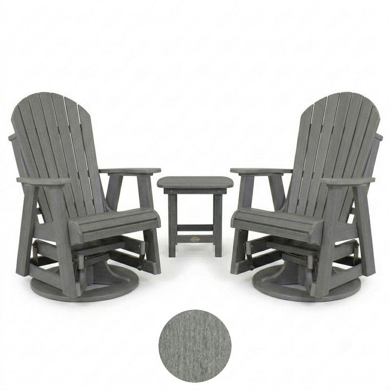 Infinity Living Poly Lumber Set of 2 Fan Back Swivel Gliders with End Table