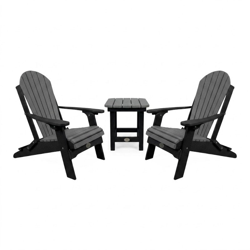 Infinity Living Poly Lumber Set with 2 Fan Back Adirondack Folding Chairs End Table