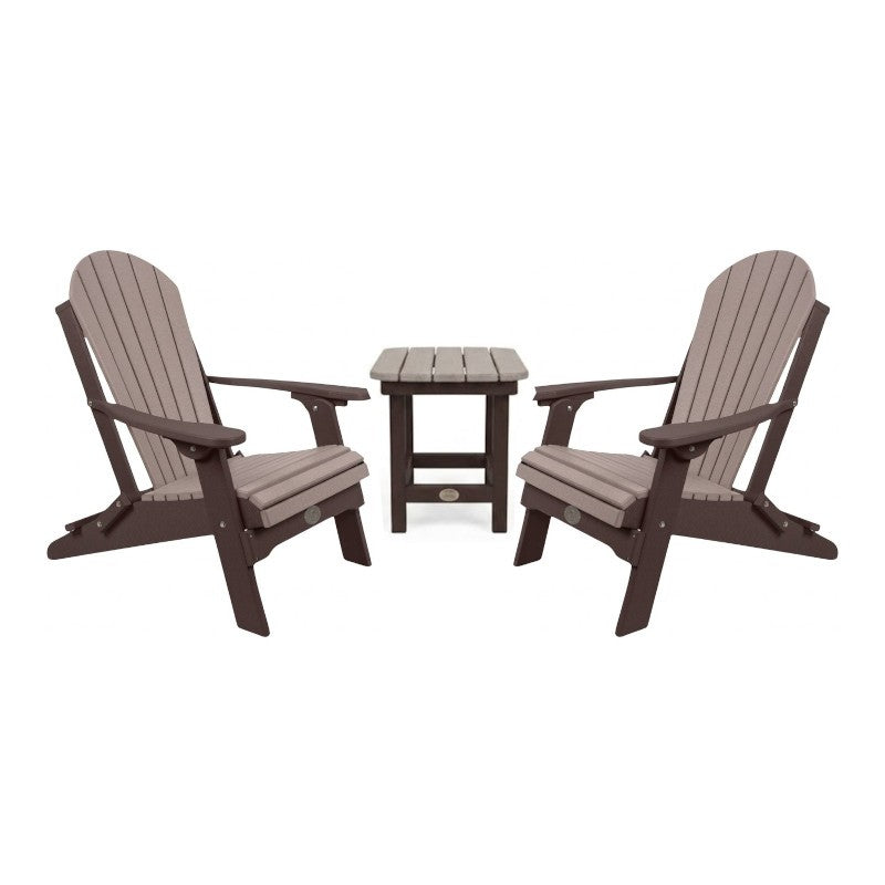 Infinity Living Poly Lumber Set with 2 Fan Back Adirondack Folding Chairs End Table