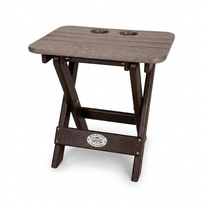 Infinity Living Poly Lumber Folding Patio Cup Holder Table with 3 Cup Holders