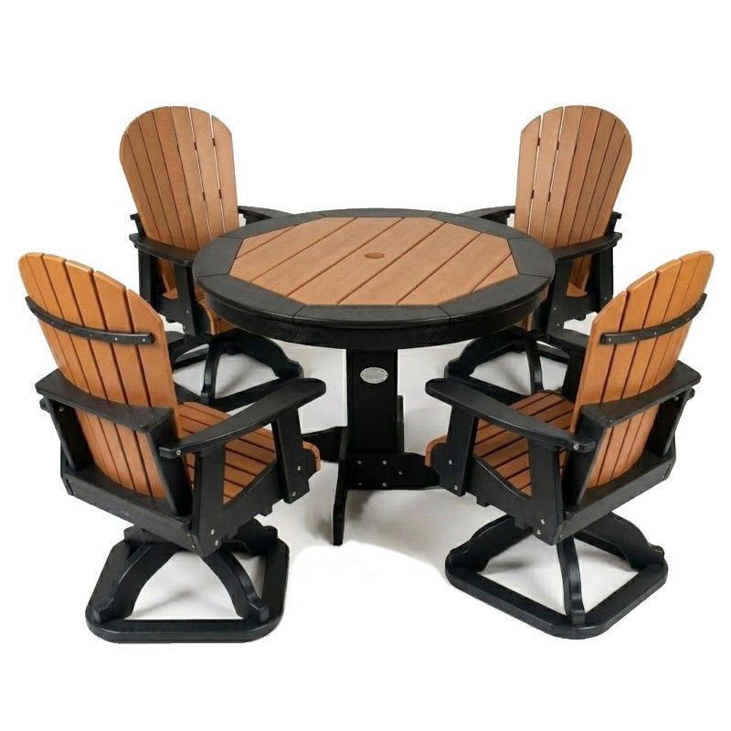 Infinity Living Poly Lumber 42" Round Inlay Dining Table with 4 Swivel Dining Chairs