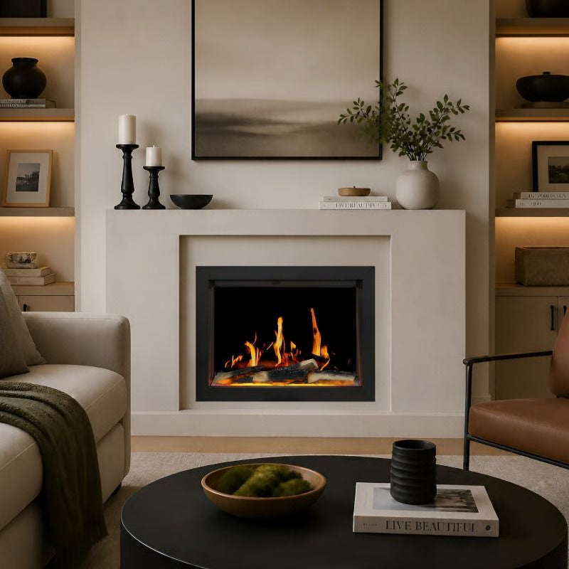 Buck Stove 36" Strata LCD Electric Fireplace with App-Control, Remote, 5,000 BTU Heater & Logs for 110/120V - BE L36LCD