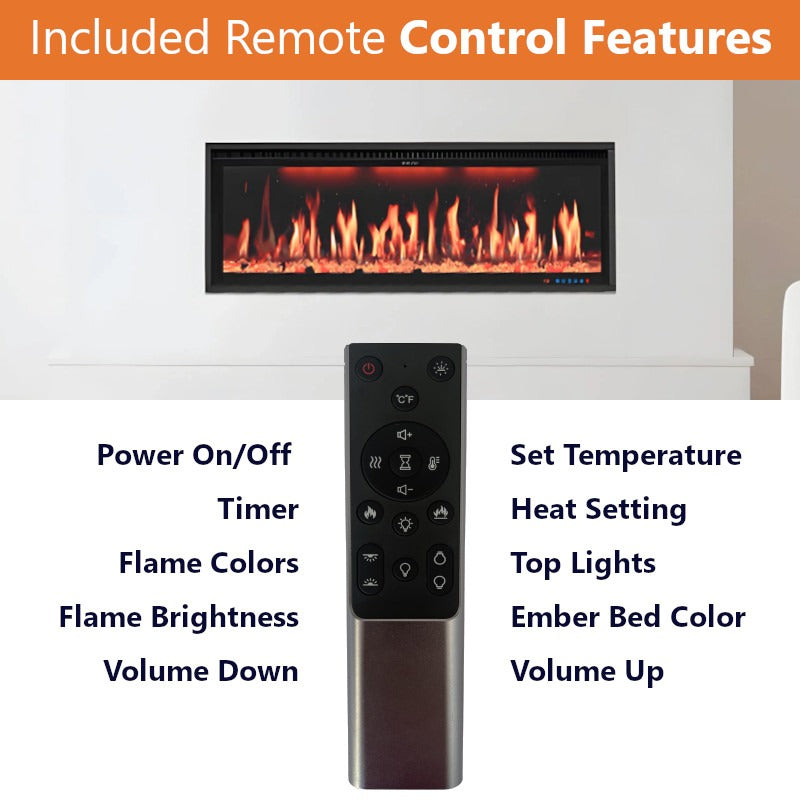 Buck Stove 74" Strata LCD Linear Electric Fireplace Smart/Wifi Enabled with Remote, 5,000 BTU Heater, Logs & Fireglass Display for 110/120V - BE L74LCD