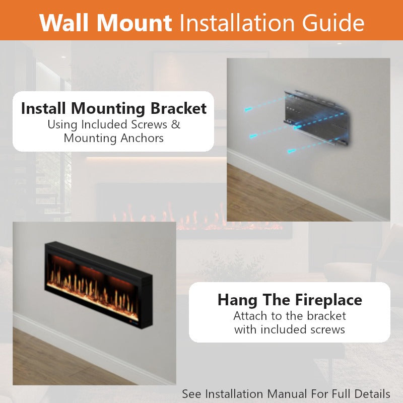 Buck Stove 60" Strata LCD Linear Electric Fireplace Smart/Wifi Enabled with Remote, 5,000 BTU Heater, Logs & Fireglass Display for 110/120V - BE L60LCD