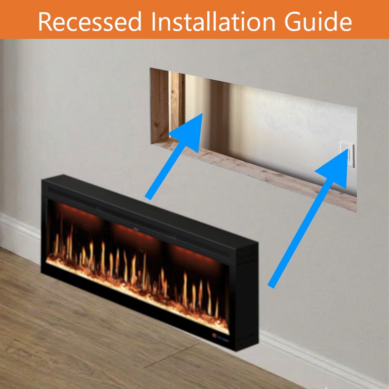 Buck Stove 60" Strata LCD Linear Electric Fireplace Smart/Wifi Enabled with Remote, 5,000 BTU Heater, Logs & Fireglass Display for 110/120V - BE L60LCD
