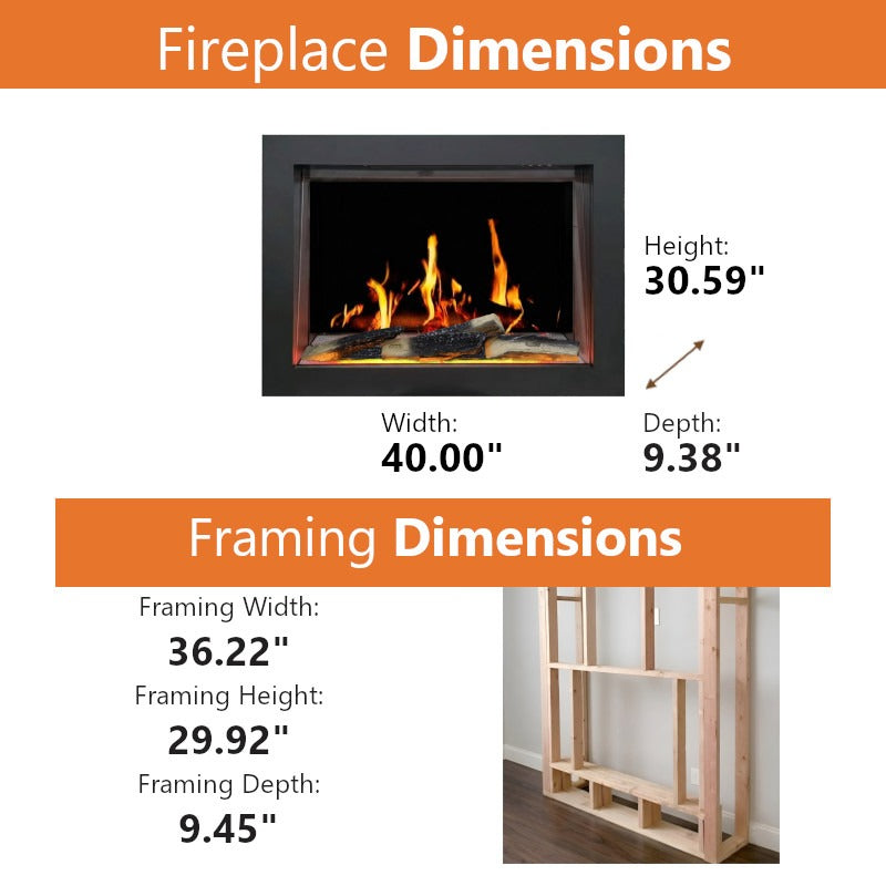 Buck Stove 40" Strata LCD Electric Fireplace with App-Control, Remote, 5,000 BTU Heater & Logs for 110/120V - BE L40LCD